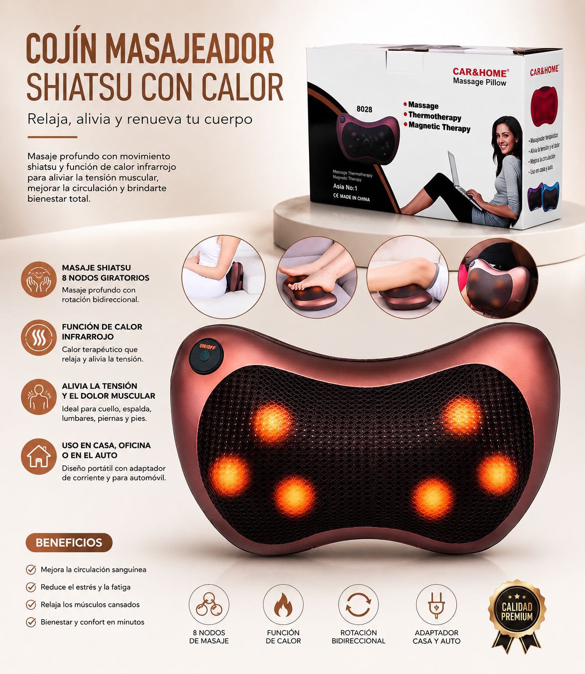 ALMOHADA MASAJEADOR ELÉCTRICO CON INFRARROJO